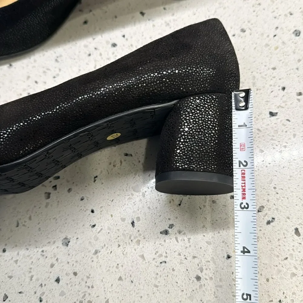 Amalfi by Rangoni Firenzie Black Leather Block Heel Pumps Made in Italy Size 12M